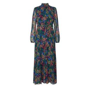 Saloni Jacqui B Silk Dress In Feather Fern Print, US 4